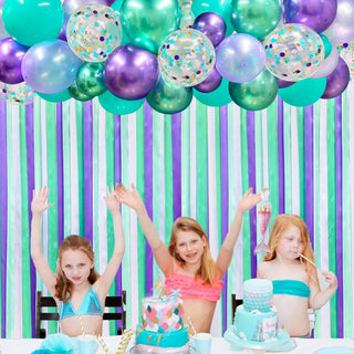 Mermaid Party Balloons and Ribbon Curtain in Teal and Purple (197Ft) 2