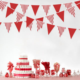 Birthday Party Red White Striped Bunting Flag Banner (32Ft) 2