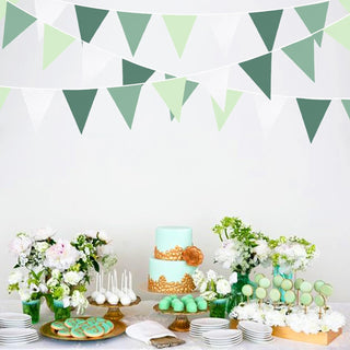Summer Themed Fabric Flag Banner in Sage Green & Avocado Green (32Ft) 2