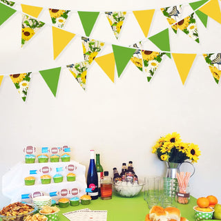 Sunflower Party Fabric Flag Bunting Banner in Yellow & Green  (32Ft) 2