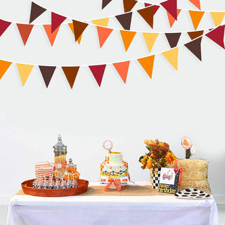Fall Party Fabric Flag Pennant Garland in Brown, Orange and Yellow (32Ft) 2