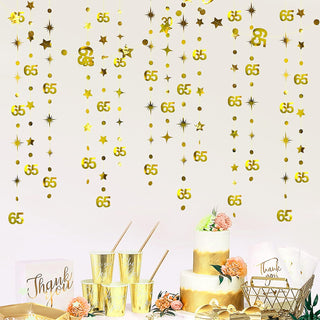 Gold 65th Anniversary Circle Dot Garland with Twinkle Stars (46Ft) 2