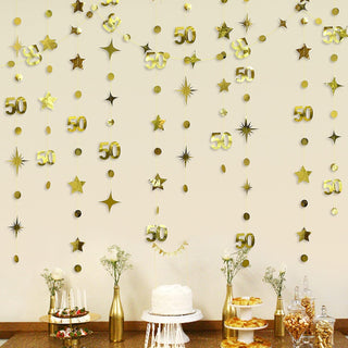 50th Birthday Garland in Gold with Number 50, Dots and Stars 3