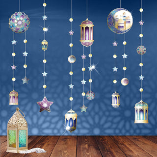  6pcs Purple Blue Gold Ramadan Garland Kit with Lantern Crescent Moon Star 2