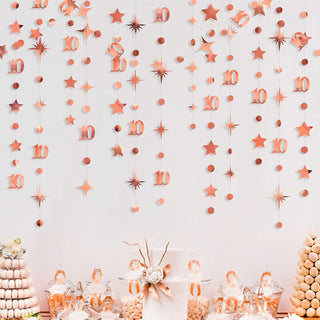 Rose Gold 10th Birthday Garland with Circle Dot & Twinkle Star (46Ft) 2