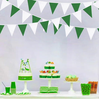 Spring Themed Fabric Bunting Flag Banner in Green & White (32Ft) 2