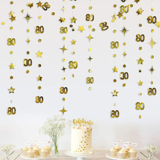 80th Birthday Decorations Circle Dot Gold Twinkle Star Garland (46Ft) 2