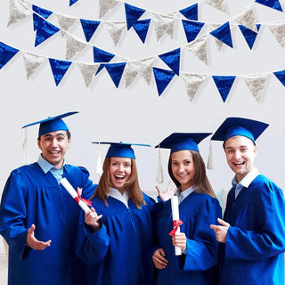 Graduation Party Double Sided Sequin Triangle Banner Flag in Royal Blue & Silver(18Ft) 2