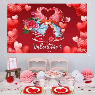 Love Heart with Gnomes Valentine's Day Backdrop  (3.7x6Ft)