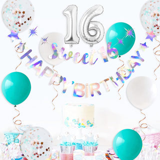  Iridescent Sweet 16 Happy Birthday Banner Garland 3