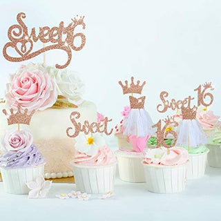 33Pcs Rose Gold Sweet Sixteen Cupcake Topper 16th Birthday Cake Topper 2