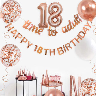  Rose Gold Time to Adult Happy 18th Birthday Banner Garland Foil Balloon 2