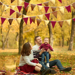 Fall Party Metallic Fabric Triangle Flag Banner in Maroon, Gold & Brown (32Ft) 2