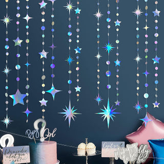 Iridescent Party Paper Garland with Twinkle Stars & Circle Dot (53Ft) 2