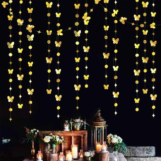 Gold Butterflies Metallic Paper Garland with Polka Dots & Stars (40Ft) 2