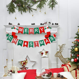 Merry Christmas Bunting Banner with Santa Boots and Christmas Tree 6ft 2