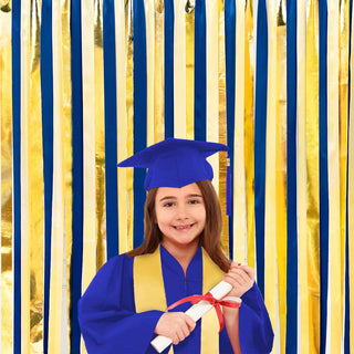 Graduation Satin Ribbon Streamer Backdrop Blue, Gold & Beige (197Ft)  2