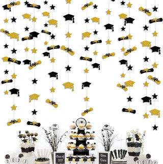 Graduation Hat Garland Backdrop in Black and Gold 2