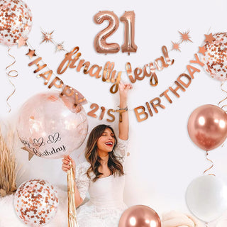 21st Birthday Banners and Balloons Set in Rose Gold 2