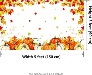 Thanksgiving Fabric Backdrop with Pumpkin and Leaf (3x5ft) 7