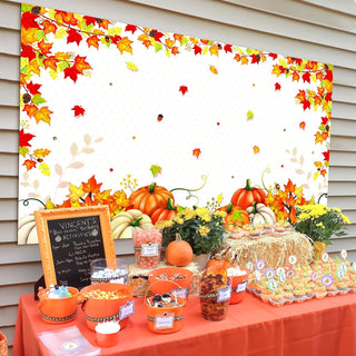 Thanksgiving Fabric Backdrop with Pumpkin and Leaf (3x5ft) 5