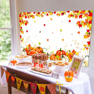 Thanksgiving Fabric Backdrop with Pumpkin and Leaf (3x5ft) 3