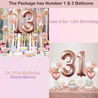 Rose Gold Number 13th Birthday Decoration 31st Foil Balloons Set 32Inch 2