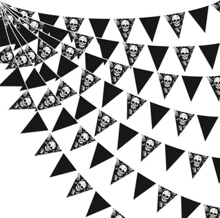 32Ft Fabric Black White Triangle Flag Halloween Party Decorations Pirate Skull 1