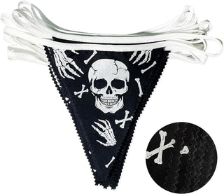 32Ft Fabric Black White Triangle Flag Halloween Party Decorations Pirate Skull 3