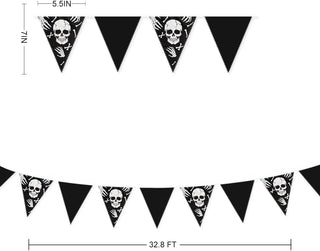 32Ft Fabric Black White Triangle Flag Halloween Party Decorations Pirate Skull 2