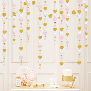 Pink, Gold and White Love Heart Garland (52Ft)