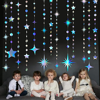 Iridescent Party Paper Garland with Twinkle Stars & Circle Dot (53Ft) 3