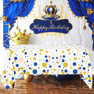 Polka Dot Tablecloth in Blue and Gold (54"x108") 3