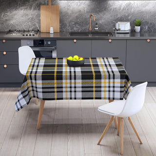 Buffalo Plaid Tablecloth in Black, Gold and White (54"x108") 4