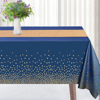 Disposable Tablecloth with Gold Dots in Blue (54"x108") 5