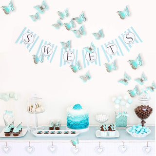 Silver & Teal Blue Butterfly 3D Wall Stickers (27Pcs) 3