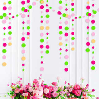 Flamingo Party Circle Dots Garland in Hot Pink, Green & Beige (46Ft) 3