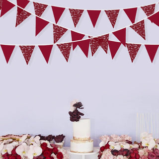 Wedding Party Burgundy Lace Banner of Triangle Flags (32Ft) 3