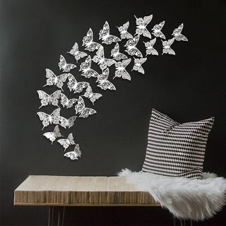 3D Silver Hollow Butterfly Wall Art Decor Removable Stickers (48Pcs)  2