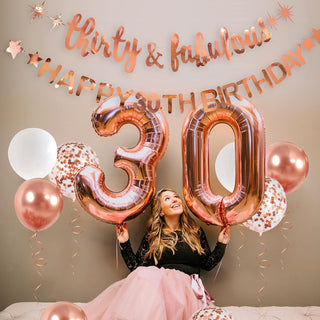 Rose Gold Thirty & Fabulous Happy 30th Birthday Banner Garland Foil Balloon 3