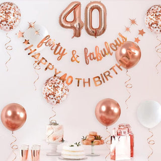 Rose Gold Forty & Fabulous Happy 40th Birthday Banner Garland Foil Balloon 340th Birthday Balloons and Forty & Fabulous Garlands Kit in Rose Gold with 40 Numbers Balloons 2