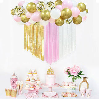Gold and Pink Balloons and Ribbon Streamers Backdrop (43 Pcs) 3