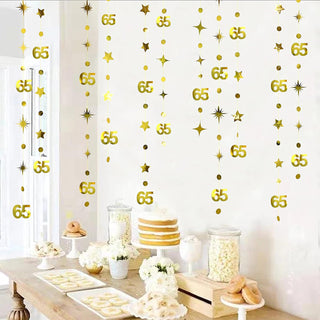 Gold 65th Anniversary Circle Dot Garland with Twinkle Stars (46Ft) 3
