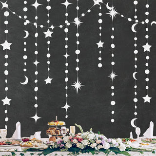 Star, Moon and Circle Garlands Set in White (46ft) 3