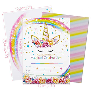 Birthday Rainbow Unicorn Invitation Cards with Envelops Sets (12 pcs) 4