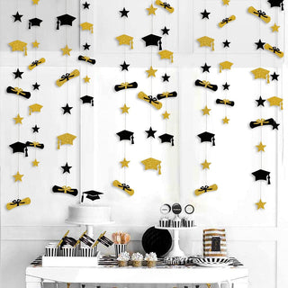Graduation Hat Garland Backdrop in Black and Gold 3