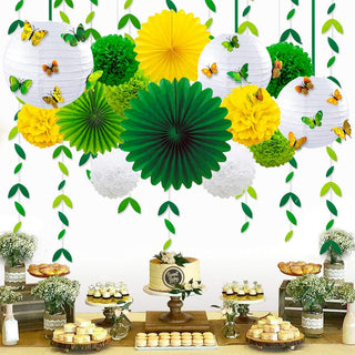 Leaf Garland with Paper Fan, Butterfly, Pom in Yellow & Green(43Pcs) 4