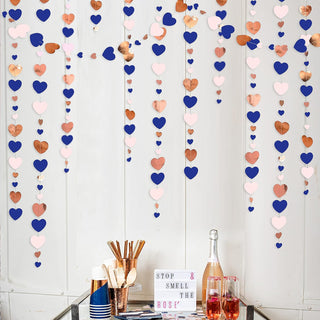 Navy Blue, Pink and Rose Gold Love Heart Garland (52Ft) 