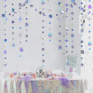 16th Anniversary Iridescent Circle Garland with Twinkle Stars (46Ft) 3