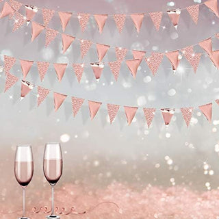 Metallic & Glitter Pennant Bunting Flags in Rose Gold 30ft 3